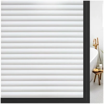 Imagen de rabbitgoo Vinilo Ventanas de Rayas Adhesiva Decorativa del Vidrio Control Calor y Anti UV para la Privacidad Autoadhesiva con Electricida Estática baño Cocina Oficina 90x200cm