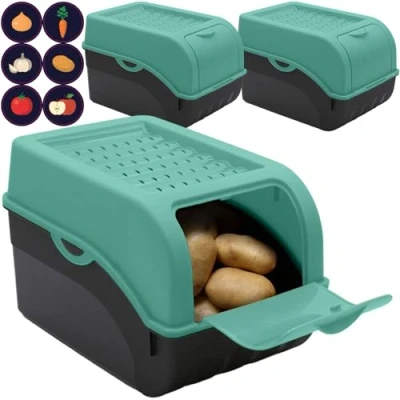 Imagen de ARTECSIS caja de almacenamiento para patatas, color verde menta, juego 3 unidades, verduras, patatas con tapa aprox. 4 kg + 6 pegatinas verduras
