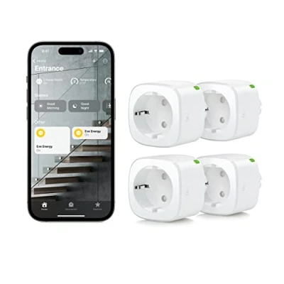 Imagen de Eve Energy (Matter) pack de 4 Enchufe inteligente, control remoto, privacidad 100%, compatible con Apple Home, Alexa, Google SmartThings, requiere un router borde Thread