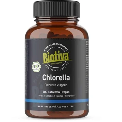Imagen de Biotiva Pastillas de chlorella orgánicas (300 piezas) 500 mg comprimidos 100% puro alga vegana llenada y verificada en Alemania (DE ÖKO 005)