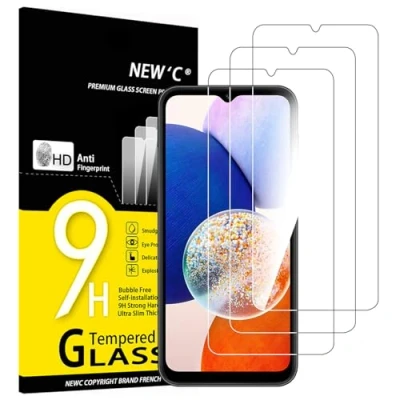 Imagen de NEW&#039;C 3 Piezas, Protector Pantalla para Samsung Galaxy A14 5G/4G, M14 5G, Cristal templado Antiarañazos, Antihuellas, Sin Burbujas, Dureza 9H, 0.33 mm Ultra Transparente, Resistente