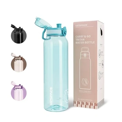 Imagen de UZSPACE botella de agua deportiva 1 l, a prueba fugas, apta para lavavajillas, bebidas carbonatadas, gimnasio, bicicleta, senderismo, oficina, con marca