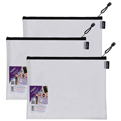 Imagen de Snopake Bolsa con cremallera de malla EVA gran capacidad (3 unidades, 360 x 275 mm), transparente y negro [15839]