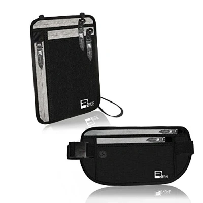 Imagen de Cinturón para Guardar Dinero con protección RFID + Cartera Cuello Negro