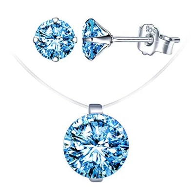 Imagen de Yumilok Collar de Mujer Conjuntos Joyas Diamantes, Gargantilla con Hilo Pescar Invisible, para Mujer, Pendientes en Plata 925