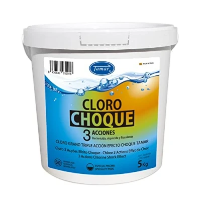 Imagen de Tamar Cloro Choque 3 Acciones, granulado, recuperador Agua Piscina deteriorada, Alta solubilidad, desinfectante, antialgas y clarificante Grano 5 KG