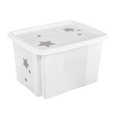 Imagen de keeeper Caja de almacenamiento con tapa Estrellas, Giratoria y apilable, Para niños, 30 L, Karolina, Blanco Nordic