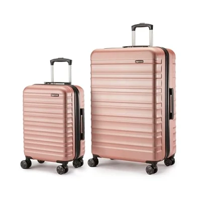 Imagen de Amazon Basics Juego de 2 Maletas Rígidas, Equipaje Expandible (55, 78 cm), Carcasa ABS Antiarayazos, 4 Ruedas Giratorias, Or Rosado