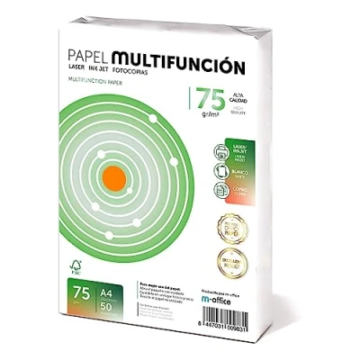 Imagen de Folios A4 75gr 50 hojas, Papel Multiusos Para Impresora, Impresoras Laser y de Inyección, Fotocopiadora, Fax, uso Oficina, Material Escolar, Paquete folios. m office (50 hojas,75gr)