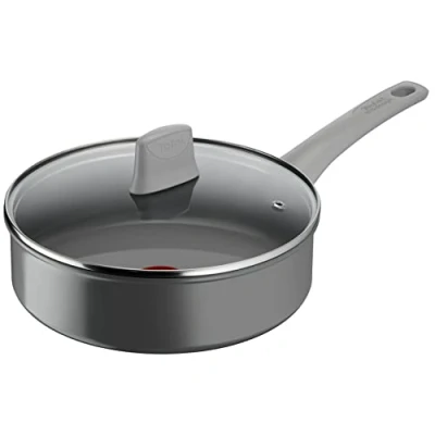 Imagen de Tefal Sartén de 24 cm + tapa cristal, inducción, revestimiento antiadherente cerámica, Eco diseñado, reciclado, cocción sana, termo Signal, fabricado en Francia, Renew On C4273232