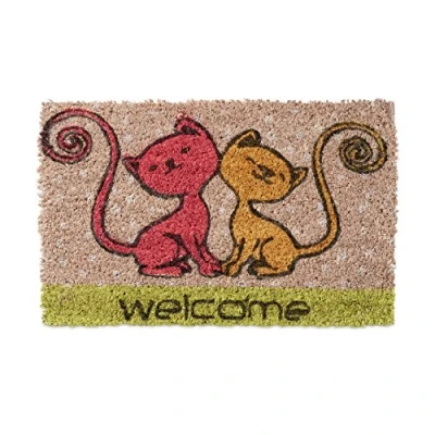 Imagen de Relaxdays Doormat Children Motif Felpudo en Miniatura para niños, 1.5 x 40 25 cm, Fibra de Coco y PVC, Antideslizante, Motivo: 2 Gatos, cm