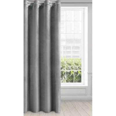 Imagen de Eurofirany Melanie Cortina de Terciopelo con Ojales, 1 Unidad, Suave y Elegante, Lisa, Monocolor, mullida, Moderna, clásica, para salón Dormitorio, 140 x 250 cm, Gris Claro