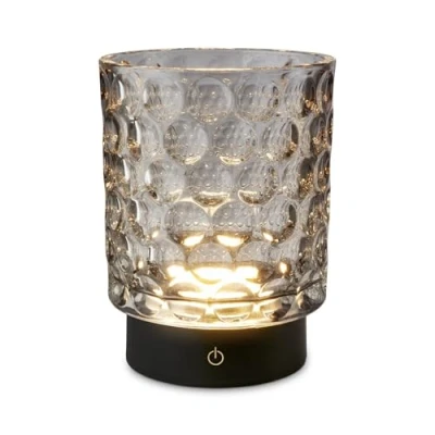 Imagen de BRILONER Lámpara LED de sobremesa sin cable IP44 con cuerpo cristal, regulable por pasos, batería recargable y fuente luz intercambiable, 15x11 cm, gris