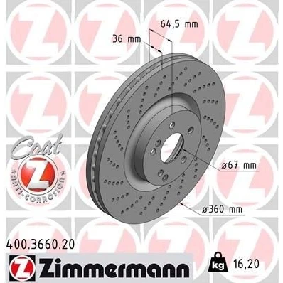 Imagen de ZIMMERMANN COAT Z 400.3660.20 Disco de freno 360 36 6/5 5 112 ventilación interna, perforado revestido MERCEDES BENZ: Clase C Berlina, E Berlina