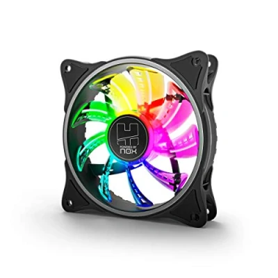 Imagen de NOX XTREME PRODUCTS NXHUMMERAFAN Ventilador PC 120 mm, LED ARGB Rainbow, Ultra silencioso con Pads Goma antivibración, Gran Flujo de Aire, 3 Pines, Color Negro