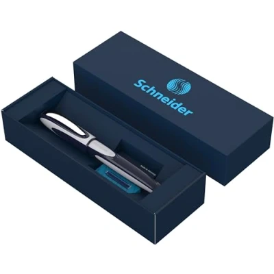 Imagen de Schneider Ray Juego de regalo bolígrafo roller en estuche cartón (incluye cartuchos tinta estándar, apto para diestros y zurdos), color azul oscuro gris claro