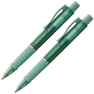 Imagen de FABER CASTELL 205015 Bolígrafo Poly Ball View verde, 2 piezas, con recambio XB reemplazable, a prueba de documentos