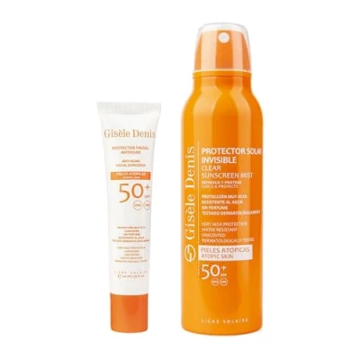 Imagen de GISÈLE DENIS Pack Solar Piel Atópica o Sensible, Protector Facial en Crema 40 ml + Corporal Invisible Spray 300 ml, FPS50+, Cuidado de Piel, Solar, Hidrata la