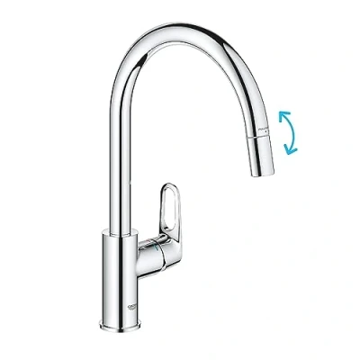 Imagen de GROHE Start Flow QuickFix 30570000 Grifo mezclador para fregadero de cocina con función extraíble (boquilla en C alta, área giratoria 360, cartucho cerámica 28 mm, colas 1/2 pulgada,