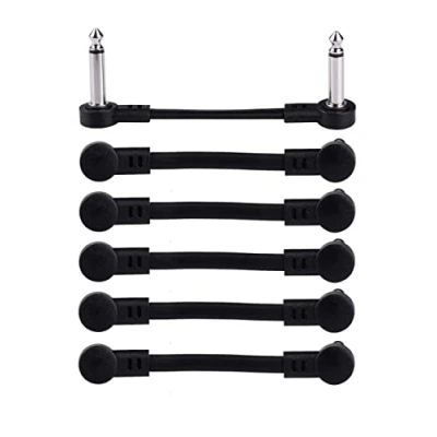 Imagen de Rayzm Cable Patch para Guitarra, en Angulo de 6.35mm Pedales Efectos Guitarra/Bajo, Cables conexión 5cm (6 Pack)