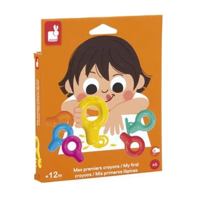 Imagen de Janod 6 lápices de Cera para bebés a Partir 12 Meses Adaptados Manos pequeñas Ideales los Primeros dibujos J07400, Multicolor (JURATOYS J07400)