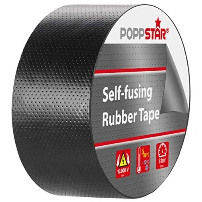 Imagen de POPPSTAR cinta aislante de autofusión universal, eléctrica y sellado, (5 m x 38 mm 0,76 mm), 1 rollo, color negro