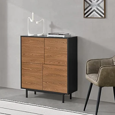 Imagen de [en.casa] Cómoda Gnosjö 4 Puertas de Armario Tecnología Push Open 93 x 80 30 cm Aglomerado Negro/Efecto Madera Tono Oscuro