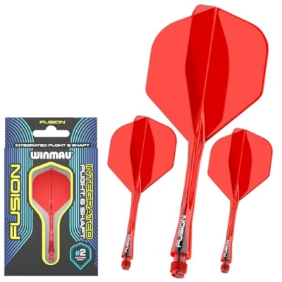 Imagen de WINMAU Darts Fusion Integrated Flight &amp; Shaft System No.2 Shape Design Color rojo, longitud intermedia