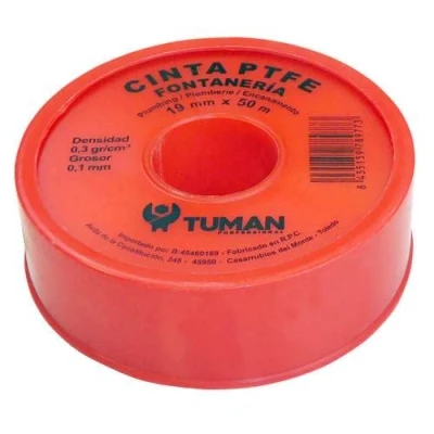 Imagen de 10 Rollos de Cinta Teflón para Fontanería 19mmx0,1mmx50 metros 0,3gr cm2. PTFE sellado roscas, tuberias.