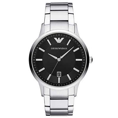 Imagen de Emporio Armani Reloj para hombre, movimiento de tres manecillas con fecha, caja acero inoxidable plateado 43 mm correa inoxidable, AR11181, Tono y negro