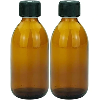 Imagen de mikken 2 botellas de cristal marrón 250 ml con tapón rosca.