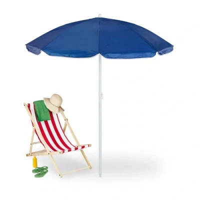 Imagen de Relaxdays Azul 160 cm Sombrilla Playa, Ø, Altura Regulable, Inclinable, Protección UV, Parasol con Bolsa, Balcón, Acero