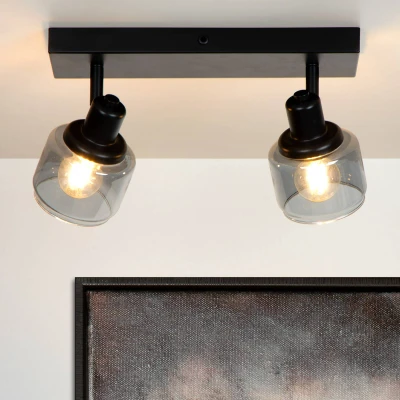 Imagen de Lucide Foco de techo Bjorn, 2 luces, negro/gris humo