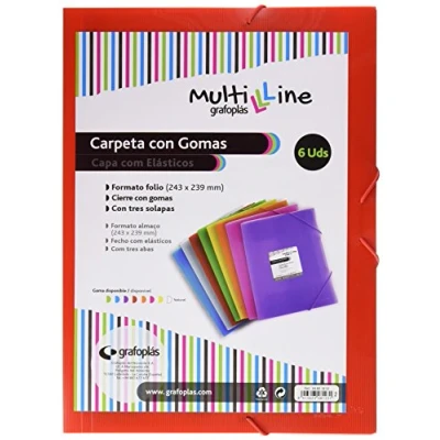 Imagen de Grafoplás 4801851. Pack de 6 Carpetas con Gomas, Rojo, Tamaño Folio, Polipropileno, Serie Multiline