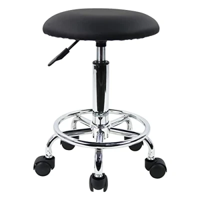 Imagen de KKTONER Taburete con Ruedas Giratorio Ajustable en Altura Negro