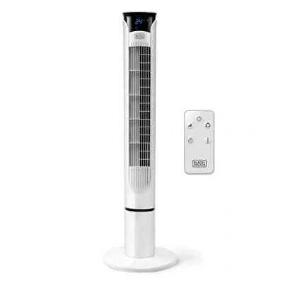 Imagen de Black+Decker BXEFT49E Ventilador de torre digital oscilante con mando a distancia extra alto 102 cm y silencioso, 3 velocidades, Temporizador 12h, Temperatura ambiente, Blanco