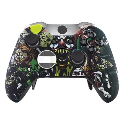 Imagen de eXtremeRate Carcasa con 2 Anillos De Acento para Xbox One Elite Accesorios Protectora Placa Frontal Kit reemplazo Cubierta Shell Funda Mando Modelo 1698(Fiesta Miedo)