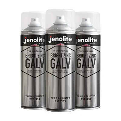 Imagen de JENOLITE Pintura en aerosol de zinc brillante galvanizado PLATA Imprimación y capa superior todo uno Protección contra el óxido la corrosión 3 x 500ml