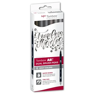 Imagen de Tombow Rotuladores Lettering para Dibujo Dual Brush Con Doble Punta, Base de Agua, Tonos Grises, Juego 6 Unidades