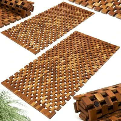 Imagen de Deuba Set de 2 Alfombras Baño Madera Acacia 80x50cm Alfombrilla para Ducha SPA Certificado FSC