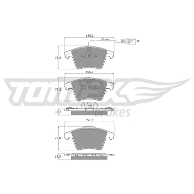Imagen de TOMEX brakes TX 13 93 Juego de pastillas freno Eje delantero con contacto avisador desgaste VOLKSWAGEN: Multivan 5 (7HM, Transporter Bus