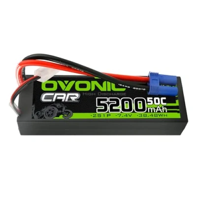Imagen de OVONIC 2s Lipo Batería 7.4V 5200mAh 50C con Conector EC5 para RC Car Boat Truck Buggy Team Associated Hobby