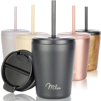 Imagen de Milu Termo Cafe 300ml, 400ml, 500ml Vaso Termico Antigoteo, Taza Termica acero inox sin BPA, Insulated Mug para llevar (Black, 300ml)