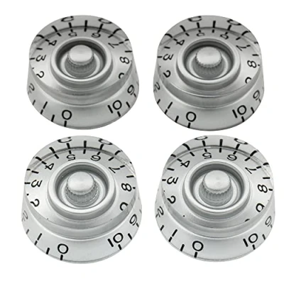 Imagen de Musiclily Pro Zurdas Imperial Pulgadas Tamaño Botones de Potenciómetros Speed Knobs Perillas para USA Guitarra Eléctrica Les Paul Style, Plateado (Juego 4)