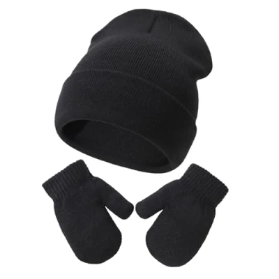 Imagen de DRESHOW Toddler Beanie Kids Invierno Sombreros de Punto con Guantes Set Bebé Niño Pequeño Cálido Gorro manopla para 2 Años 5 Niñas Niños
