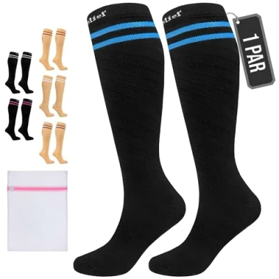 Imagen de 360 Relief Medias de Compresión Clase 1 Mujer y Hombre 15 20mmHg Calcetines Compresion para Circulacion, Avion, Viaje, Enfermera, Running, Deportes Compresivas L/XL Negro con Bolsa Malla
