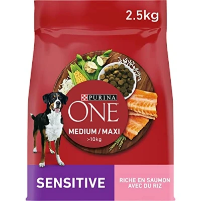 Imagen de PURINA ONE Medium/Maxi &gt;10 kg Adultos Sensitive Croquetas Ricas en Salmón para Perros Bolsa de 2,5