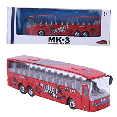 Imagen de 1:50 Simulación Pull Back Alloy Bus Toy, Modelo de vehículo aleación fundición a presión simulada Toy con música Ligera para Niños Niñas(Rojo)