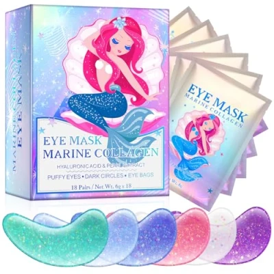 Imagen de Mascara Para los Ojos con Colágeno Marino Natural &amp; Ácido Hialurónico, Parches Bolsas y Ojeras, Perlas Contorno de Ojos, Corrector Ojeras Mascarilla Reduce las Arrugas, Eye Patches (18 PCS)