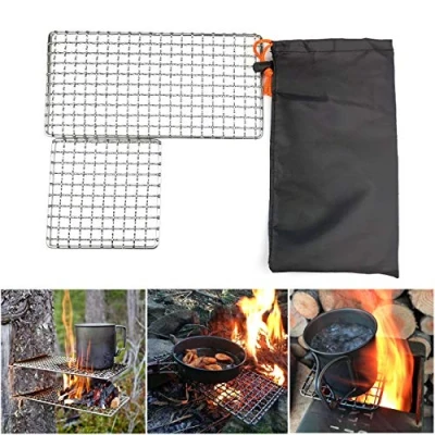 Imagen de Rayeeley parrilla de malla acero inoxidable para acampar, parrillas Bushcraft, barbacoa, fogatas, cocina alta resistencia al aire libre camping, senderismo